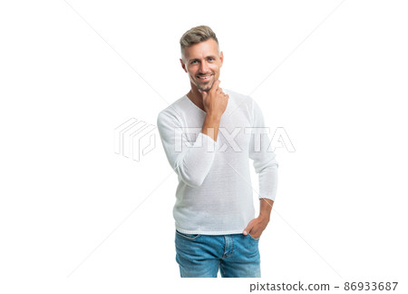 happy handsome mature guy with graying hair isolated on white background, mens beauty happy handsome mature guy with graying hair isolated on white background, mens beauty 86933687