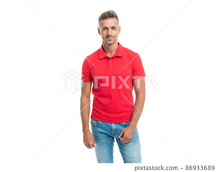 cheerful mature man with grizzled hair isolated on white background, male fashion 86933689