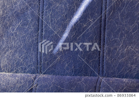 Dog hair on the car seat. The concept of seasonal molting of pets, caring for dogs and cats at home. 86933864