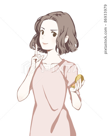 拿著手鏡舉起手指的女人（微笑/自信/點） 86933979