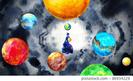 human meditation spiritual mind mental abstract universe healing watercolor painting illustration design human meditation spiritual mind mental abstract universe healing watercolor painting illustration design 86934229
