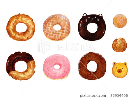 Cute and delicious donut illustration set with hand-painted watercolor 86934406