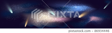 Colorful space galaxy background with light, shining stars, stardust, comets Colorful space galaxy background with light, shining stars, stardust, comets 86934446
