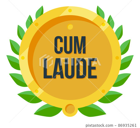 Cum laude. With praise golden badge. Traditional latin honor medal 86935261