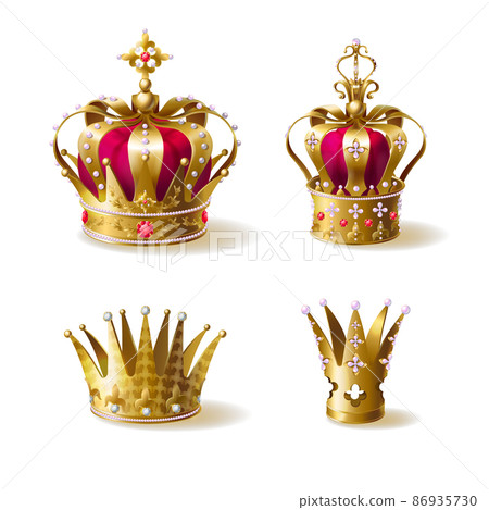 Royal family golden crowns realistic vector set 86935730