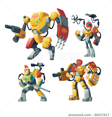 Vector cartoon robot guards, futuristic exoskeleton armor 86935917