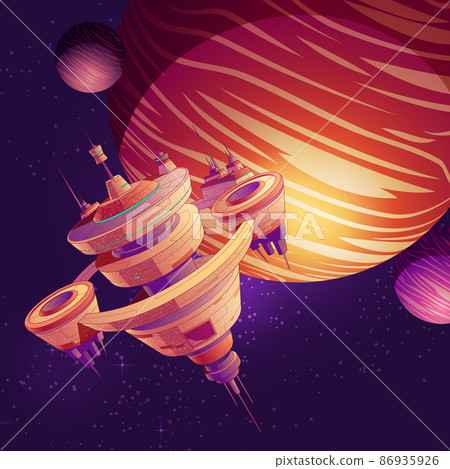 Futuristic starship, space station cartoon vector 86935926