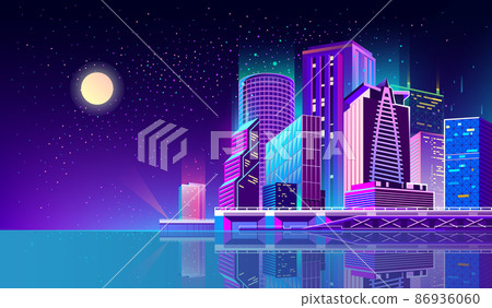 Vector background with night city in neon lights 86936060