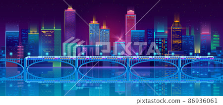 Vector background with night city in neon lights 86936061