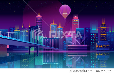 Vector background with night city in neon lights 86936086