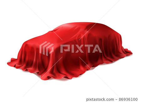 Vector car covered with red silk cloth Vector car covered with red silk cloth 86936100