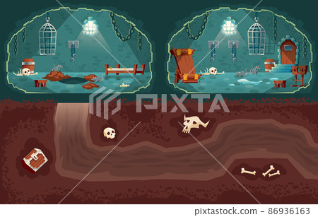 Vector cartoon medieval prison, underground passage for escape Vector cartoon medieval prison, underground passage for escape 86936163