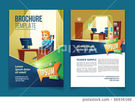 Vector brochure template with cartoon office, secretary 86936166