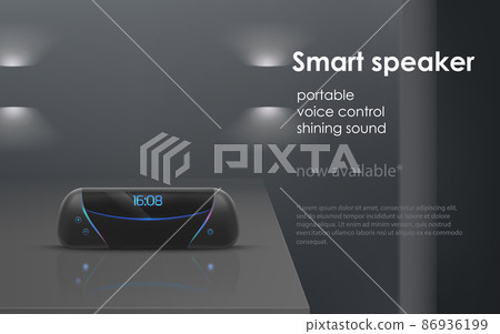 Vector mockup with wireless portable smart speaker Vector mockup with wireless portable smart speaker 86936199