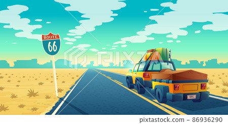 Vector tourist concept - desert with jeep, trailer Vector tourist concept - desert with jeep, trailer 86936290