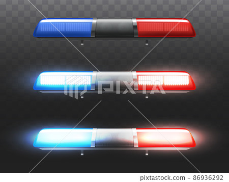 Vector realistic red, blue flashers for police car. Vector realistic red, blue flashers for police car. 86936292