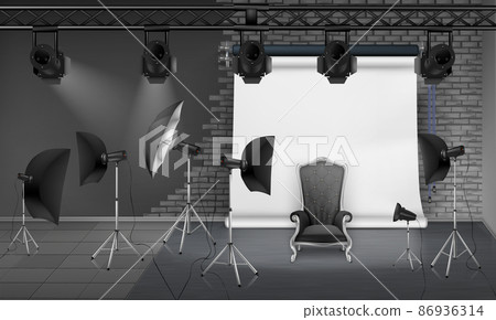 Vector photo studio interior with empty armchair Vector photo studio interior with empty armchair 86936314
