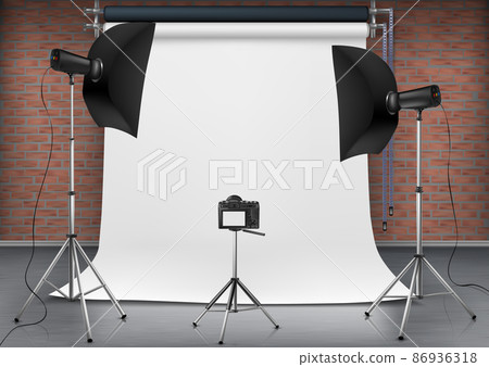 Vector empty photo studio with lighting equipment - Stock Illustration ...