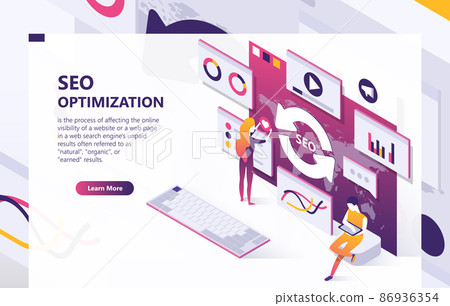 SEO optimization vector isometric concept banner - Stock Illustration ...