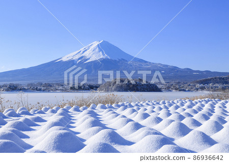 Oishi Park with snowy scenery Lake Kawaguchi 86936642