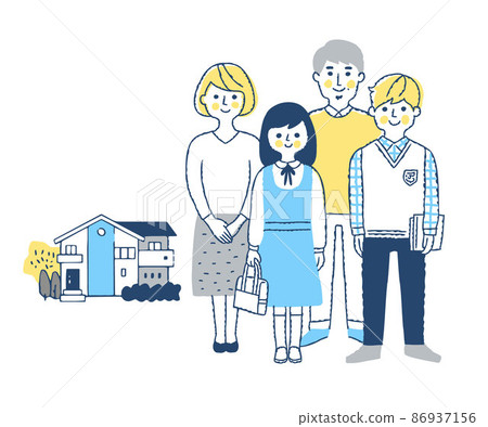 一家四口站在屋前 一家四口站在屋前 86937156