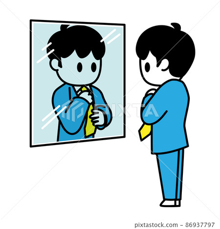 男性上班族鏡子修飾全身插圖 男性上班族鏡子修飾全身插圖 86937797