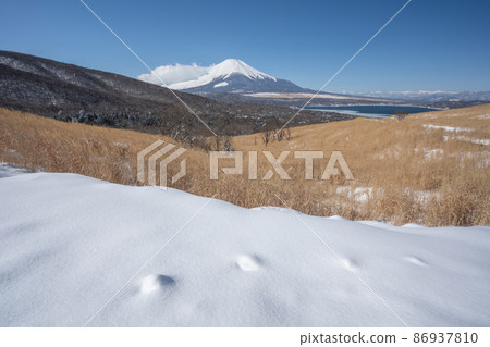 山中湖全景看台和富士山雪景 山中湖全景看台和富士山雪景 86937810