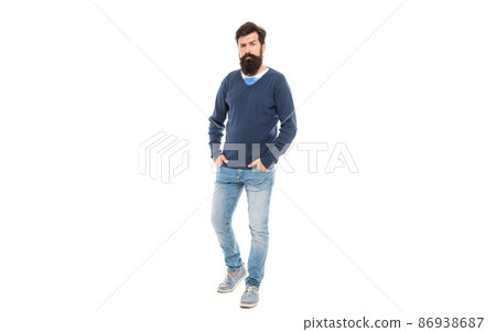 mature guy with beard isolated on white background, full length, male fashion mature guy with beard isolated on white background, full length, male fashion 86938687