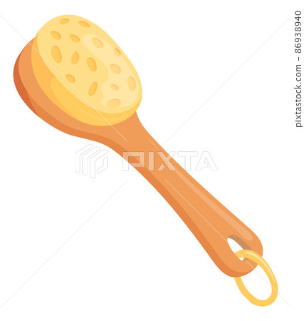 Sea sponge on wooden handle. Cartoon bath accessory Sea sponge on wooden handle. Cartoon bath accessory 86938940