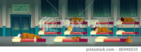 Night shelter for homeless people cartoon vector Night shelter for homeless people cartoon vector 86940010