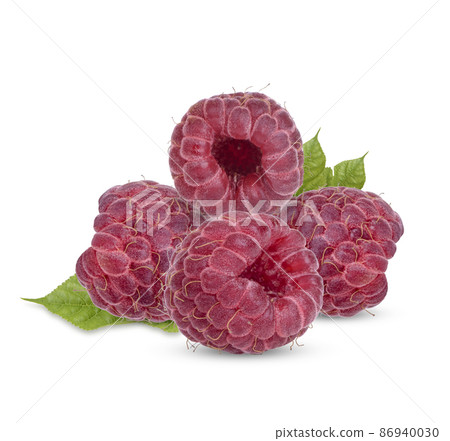 Fresh raspberry with leaves isolated on white background Fresh raspberry with leaves isolated on white background 86940030