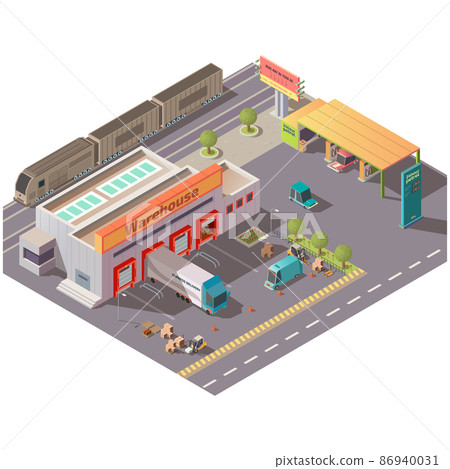 Isometric warehouse and petrol station, delivery Isometric warehouse and petrol station, delivery 86940031
