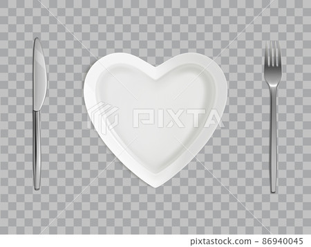 Heart plate, fork and knife, empty table setting Heart plate, fork and knife, empty table setting 86940045