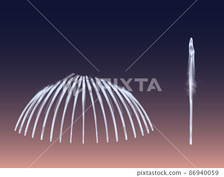 Fountain water jet set isolated on dark background Fountain water jet set isolated on dark background 86940059
