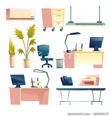 Office furniture and equipment cartoon vector set 86940079
