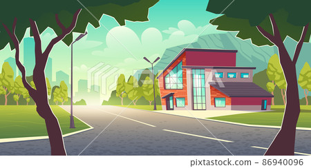 Modern house in metropolis suburb cartoon vector Modern house in metropolis suburb cartoon vector 86940096