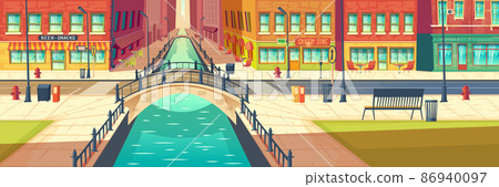 Street cafes on city embankment cartoon vector Street cafes on city embankment cartoon vector 86940097