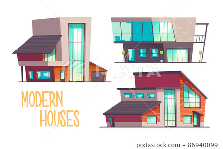 Modern architecture houses cartoon vector set Modern architecture houses cartoon vector set 86940099