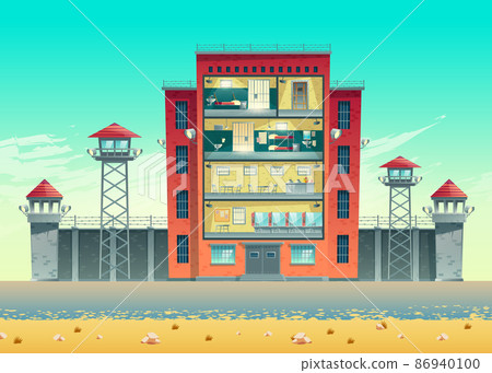Prison building cross section interiors vector Prison building cross section interiors vector 86940100