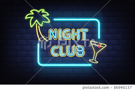 Nightclub retro neon signboard realistic vector 86940137