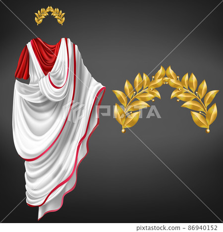 Roman toga, golden laurel wreath realistic vector 86940152