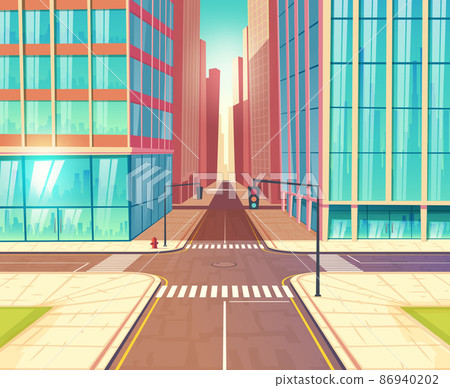 Modern city empty crossroads cartoon vector - Stock Illustration ...