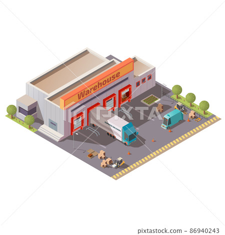 Express delivery service warehouse isomeric vector Express delivery service warehouse isomeric vector 86940243