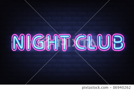 Night club neon lettering on brick wall background Night club neon lettering on brick wall background 86940262