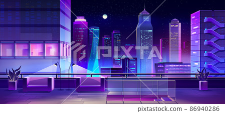 Lounge area on city house roof cartoon vector Lounge area on city house roof cartoon vector 86940286