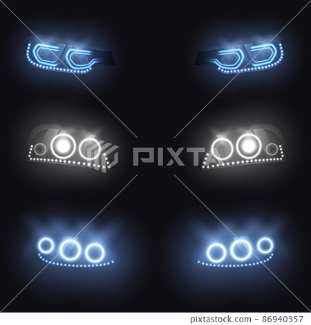 Modern car glowing headlights vector set Modern car glowing headlights vector set 86940357