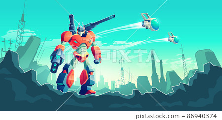 War with alien robots cartoon vector concept War with alien robots cartoon vector concept 86940374