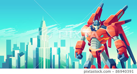 Alien robot warrior in metropolis cartoon vector Alien robot warrior in metropolis cartoon vector 86940391