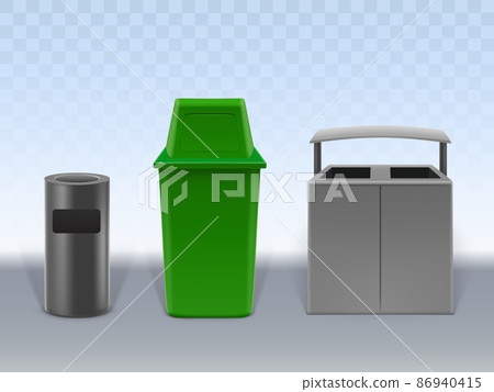 Garbage containers set on transparent background. Garbage containers set on transparent background. 86940415