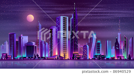Modern city night landscape neon cartoon vector Modern city night landscape neon cartoon vector 86940529